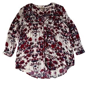 Lucky Brand Button up Floral Blouse Medium Cotton